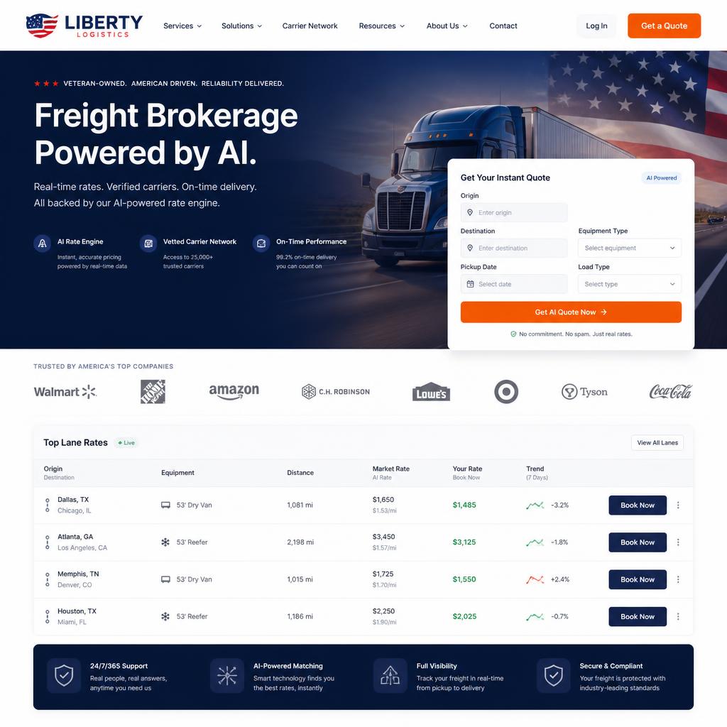 Liberty Logistics freight broker website template
