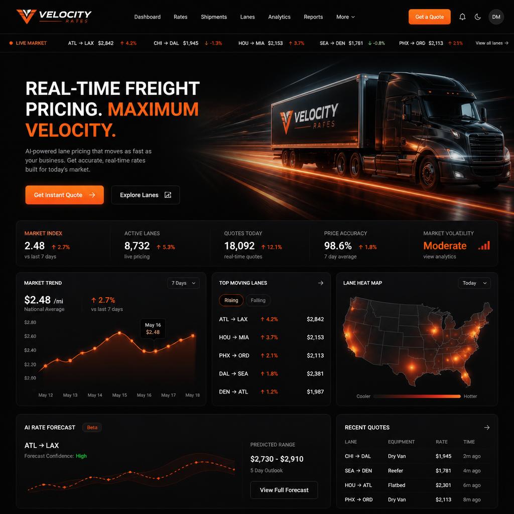 Velocity Rates freight broker website template